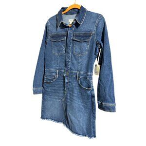 A.N.A Denim Shirt Dress XS Long Sleeve Button Down With Pockets Frayed Hem NWT